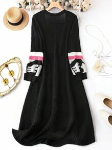 SHEIN LUNE Áo khoác cardigan họa tiết sọc cỡ lớn thả vai - màu đen - Xem 2