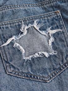 ROMWE Grunge Punk Vintage Casual Commute Women's Denim Skirt With Holes And A-Line Cut, Blue, Plus Size