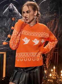 PUNK 万圣节图案落肩针织套头衫秋冬毛衣 - 彩色 - 查看 6
