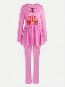 SHEIN Unity 圖案印花花邊腰連身褲 - 藕粉色 - 查看 1