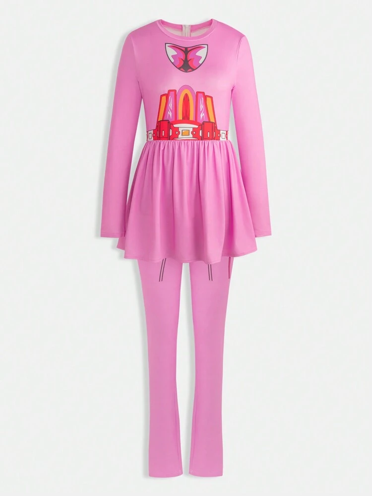 Graphic Print Ruffle Waist Jumpsuit