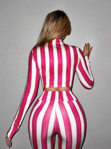 SHEIN ICON Halloween Striped Print Cut Out Front Crop Top - Pink - View 2