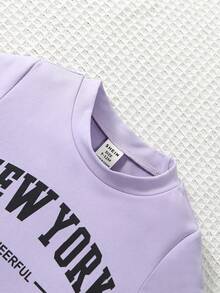 SHEIN Baby Boy Letter Graphic Tee & Shorts - Purple - View 4