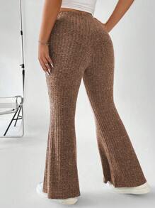 Flirla Hơn Dệt kim Marled Quần ống loe - màu nâu - Xem 2