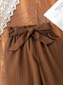 SHEIN Tween Girl Paperbag Waist Belted Wide Leg Pants