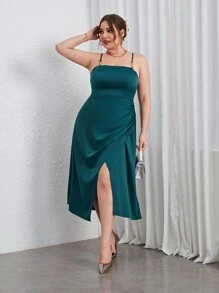 SHEIN Privé 大碼側收褶圍裹下擺吊帶洋裝