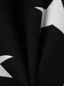 RueChic Teen Girl Star Pattern Mock Neck Drop Shoulder Sweater - Black - View 5