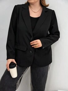 SHEIN Essnce Áo blazer hở lưng Plus Wrap - màu đen - Xem 3
