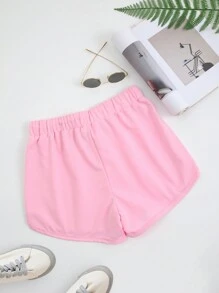 SHEIN EZwear Shorts deportivos con estampado de letra con cordón delantero - Rosa - Ver 2