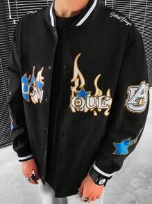 Manfinity EMRG Nam Mẫu chữ Sọc trang trí Áo khoác Đại học - màu đen - Xem 1