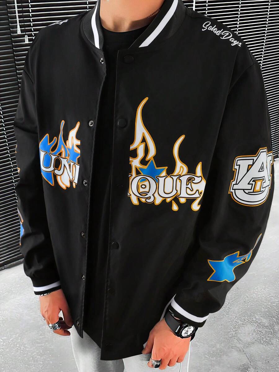 Manfinity EMRG Nam Mẫu chữ Sọc trang trí Áo khoác Đại học - màu đen - Xem 1