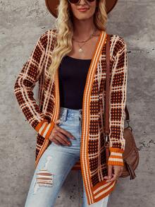 SHEIN LUNE 万圣节格子图案条纹边饰开衫 - 彩色 - 查看 3