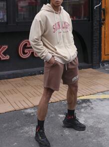 Manfinity Homme Men Letter Graphic Zip Up Drop Shoulder Drawstring Hoodie & Shorts - Multicolor - View 4