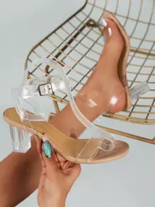 Party Vacation Wedding Occasion Latest 2023 Spring/Summer Elegant Apricot Women's Shoes. Features Round Toe, Chunky & Unusual Heels, Sheer & Bare Design With Decorative Open Toes. Slide Classic & Fashionable High-Heeled Apricot Sandals For Women With Rubber Soles.