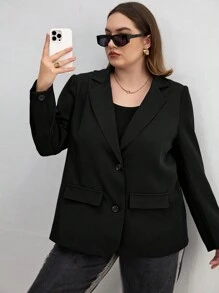 SHEIN Essnce Áo blazer hở lưng Plus Wrap - màu đen - Xem 4
