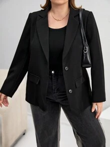 SHEIN Essnce Áo blazer hở lưng Plus Wrap - màu đen - Xem 5