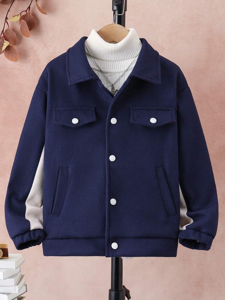 Tween Boy Flap Detail Drop Shoulder Coat Without Sweater