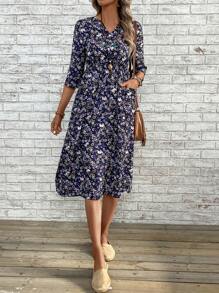 EMERY ROSE 碎花繫帶領洋裝 - 彩色 - 查看 3