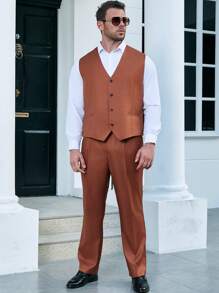 Manfinity Mode Men Plus Button Front Waistcoat - Brown - View 4