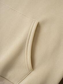 SHEIN EZwear Cactus & Letter Graphic Drawstring Thermal Lined Hoodie - Apricot - View 3