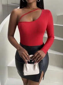 SHEIN Slayr 單肩鏤空連體衣 - 紅色 - 查看 6