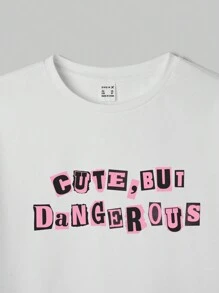 Tartagain 少女休閒寬鬆t恤,字母印花,適合夏日穿著 - 白色 - 查看 4