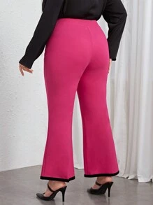 SHEIN Privé Plus Contrast Trim Flare Leg Pants - Pink - View 2