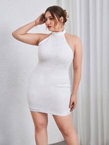 SHEIN Essnce Hơn Chất rắn Halter Neck Váy bodycon - trắng - Xem 5