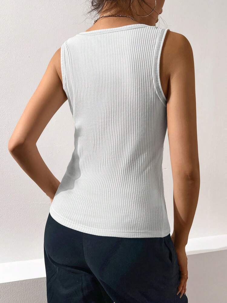 Notched Neck Ribbed Knit Tank Top