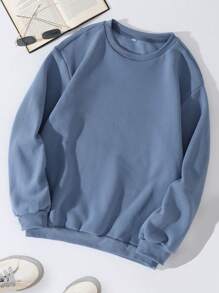 SHEIN EZwear 素色落肩內襯運動衫