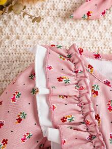 Đứa bé gái In hoa Ditsy Viền Ruffle Nơ mặt trước Đầm & Băng đô đầu - Hồng - Xem 4