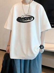 Nam Đồ họa Chữ cái Áo thun Thả vai - trắng - Xem 3