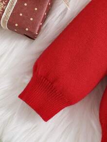 SHEIN Baby Girl Ruffle Trim Turtleneck Sweater - Red - View 5