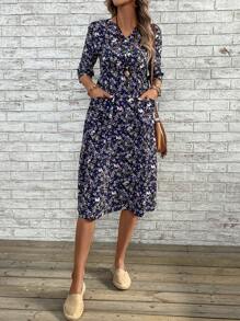 EMERY ROSE 碎花繫帶領洋裝 - 彩色 - 查看 5