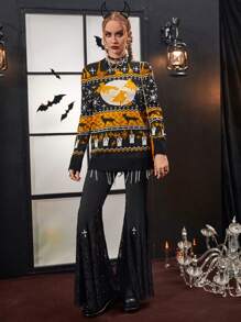 EMERY ROSE Halloween Pattern Sweater Fall Cloth For Women