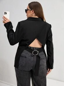 SHEIN Essnce Áo blazer hở lưng Plus Wrap - màu đen - Xem 1