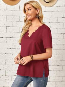 EMERY ROSE Top ribete en abanico escote V unicolor - Burdeos - Ver 5