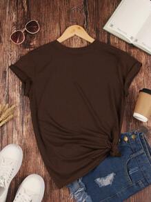 INAWLY 口号图案 T 恤 图案 T 恤 女式上衣 - 棕色 - 查看 2