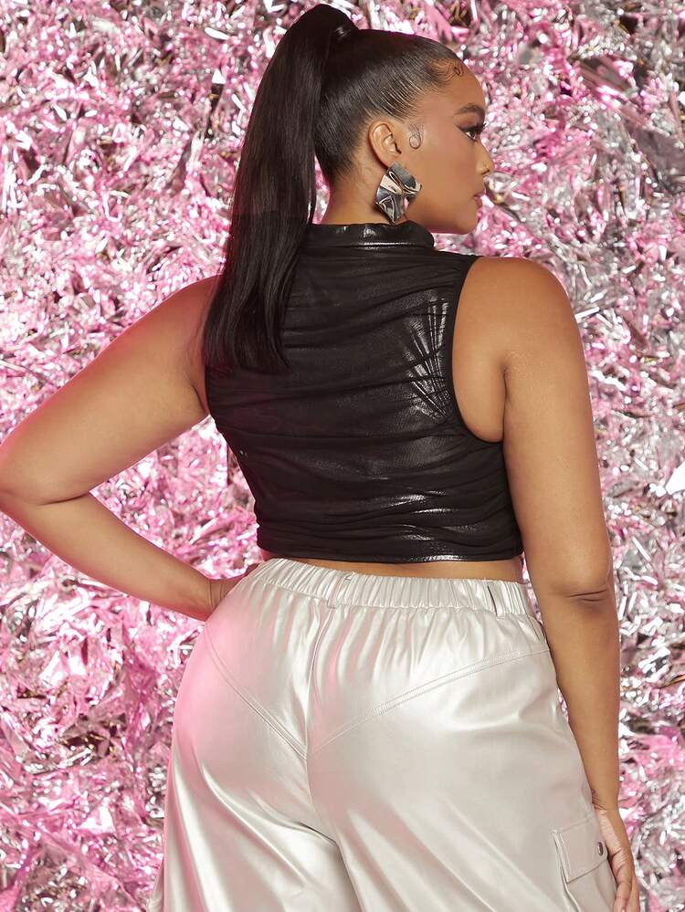 Plus Mock Neck Crop Tank Top