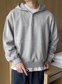 DAZY Men Half Zip Drop Shoulder Hoodie Without Tee - Grey - View 8