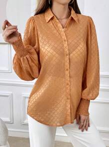 SHEIN Privé Solid Button Front Shirt - Orange - View 4