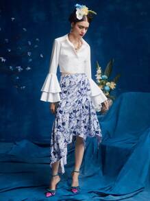 Israel Jasso Frida Kahlo X SHEIN X Designer Floral Print Asymmetrical Hem Skirt - Multicolor - View 1