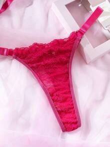 Set de lencería con encaje floral con aro - Rosa Fucsia - Ver 3