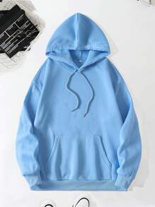 Men Kangaroo Pocket Drawstring Thermal Hoodie - Baby Blue - View 1