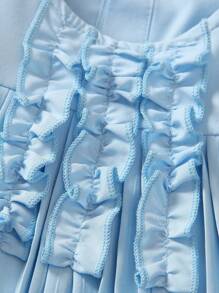 Baby Girls Ruffle Trim Pleated Dresses - Blue - View 4