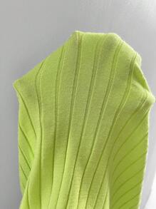 SHEIN Slayr 木耳邊不對稱下擺針織短上衣 - 青檸色 - 查看 5