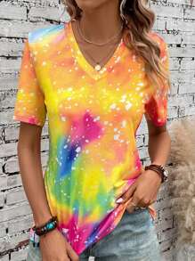 EMERY ROSE 紮染V領T恤 - 彩色 - 查看 3