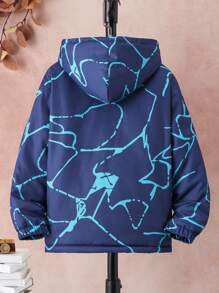 Tween Boy 1pc Graphic Print Pocket Thermal Lined Hooded Coat - Multicolor - View 2