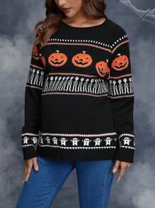 SHEIN Áo len tay raglan họa tiết bí ngô Halloween cho bà bầu, dành cho mùa đông - Nhiều màu - Xem 1