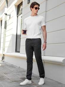 RueChic Men Solid Slant Pocket Suit Pants - Brown - View 5